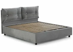 Lit queen size Dabbadi, Lit coffre avec revêtement en tissu, Ouverture frontale, avec matelas 120x190 cm inclus, Gris
