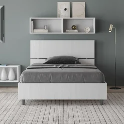 Lit queen size sans sommier 120x190 tête de lit droite frêne blanc Demas