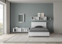 Lit queen size sans sommier 120x190 tête de lit droite frêne blanc Demas