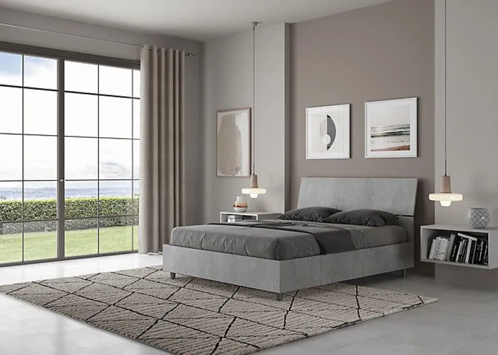 Lit rangement béton Demas 140x200 avec tête de lit inclinée