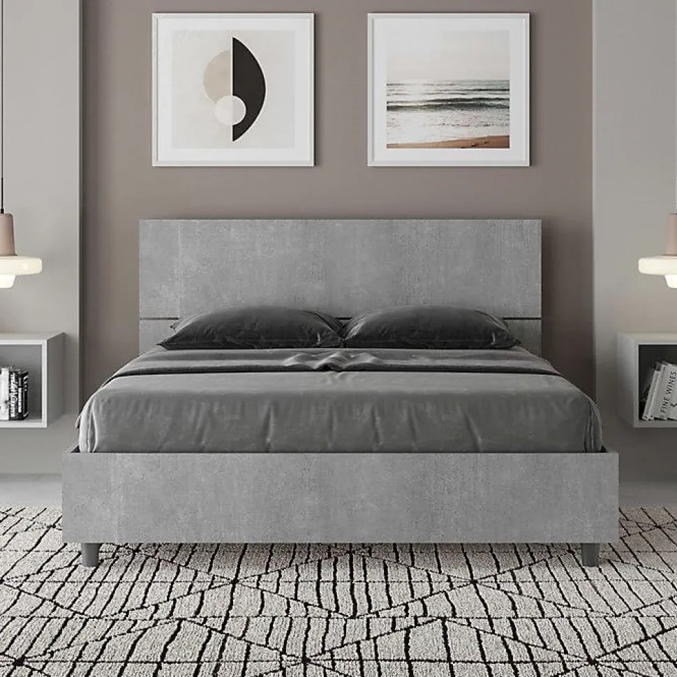 Lit rangement béton Demas 140x200 avec tête de lit inclinée