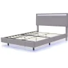 Lit rembourré 140 par 200 cm avec cadre flottant LED et tête de lit moderne en lin doux gris pour chambre élégante