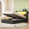Lit rembourré 90 sur 200 avec éclairage LED lecteur Bluetooth port USB rangement en cuir PU sommier inclus pour chambre jeune
