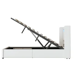 Lit rembourré 140 sur 200 avec éclairage LED lecteur Bluetooth port USB rangement en cuir PU sommier inclus pour chambre
