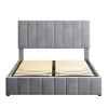 Lit rembourré 140 sur 200 cm coffre hydraulique tête de lit réglable sommier métal velours gris pour adultes ou invités