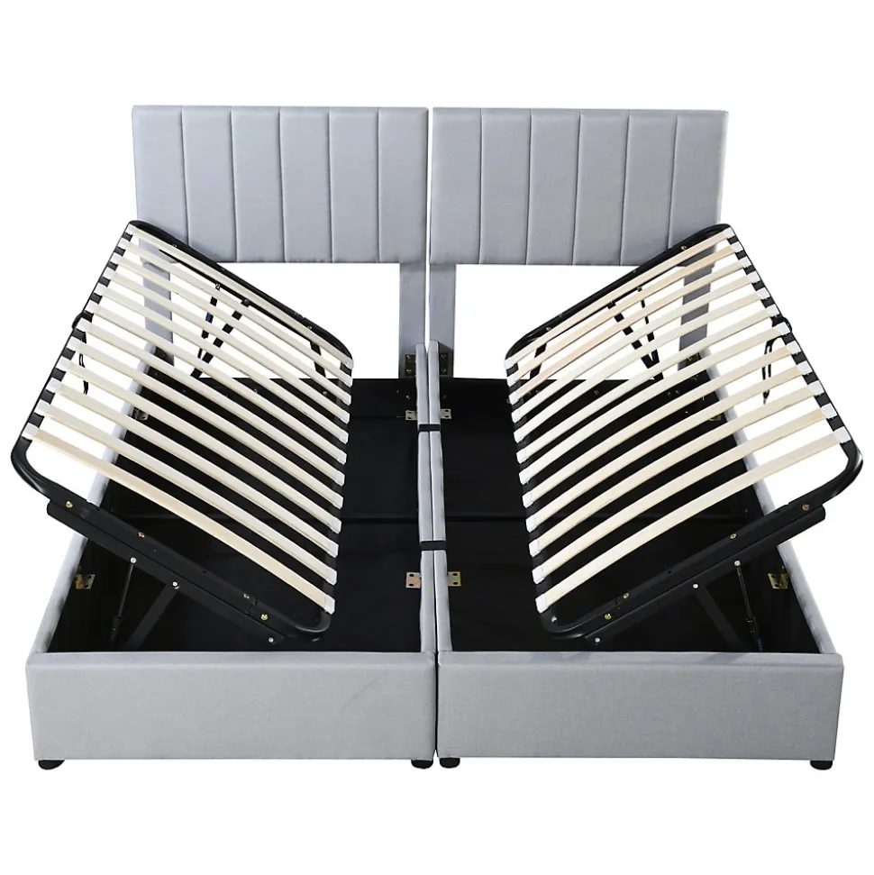 Lit rembourré 180 sur 200 cm coffre hydraulique tissu lin gris lit double multifonction adulte ou invité