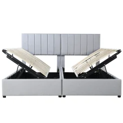 Lit rembourré 180 sur 200 cm coffre hydraulique tissu lin gris lit double multifonction adulte ou invité