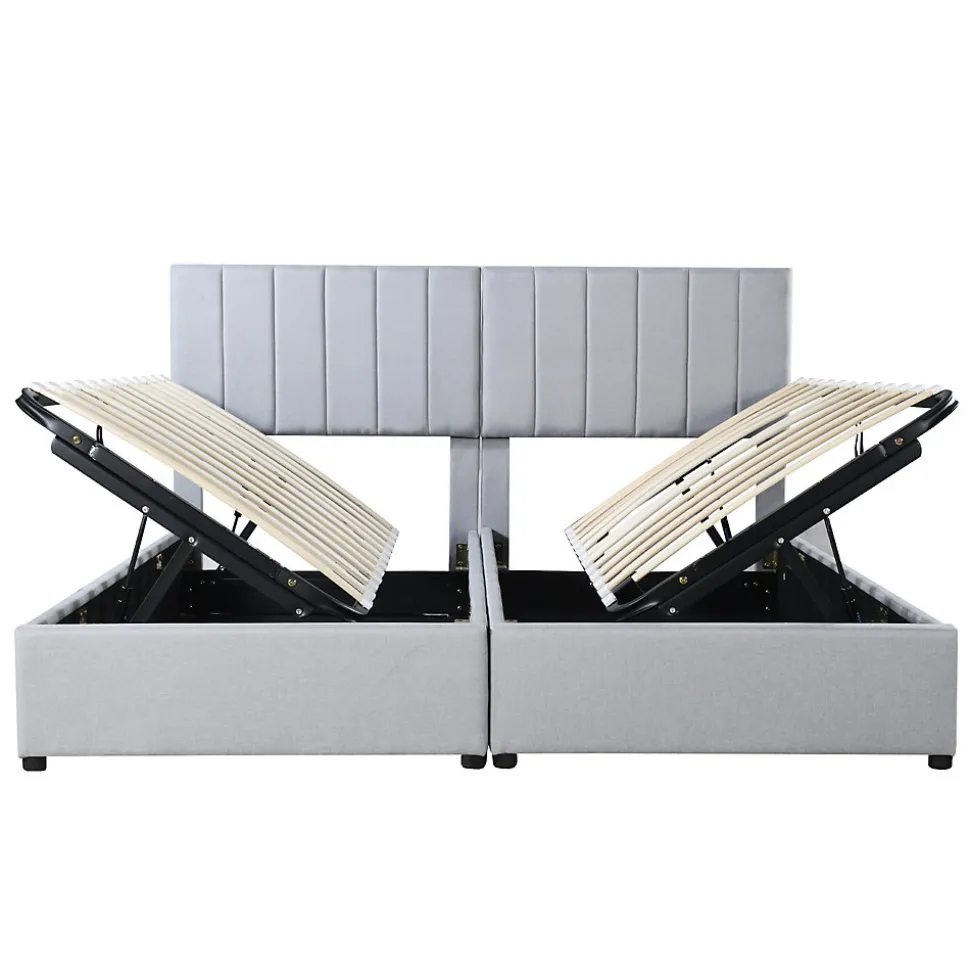 Lit rembourré 180 sur 200 cm coffre hydraulique tissu lin gris lit double multifonction adulte ou invité