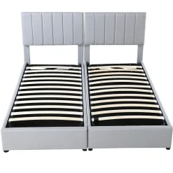 Lit rembourré 180 sur 200 cm coffre hydraulique tissu lin gris lit double multifonction adulte ou invité