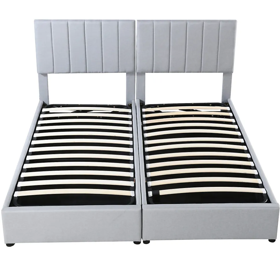 Lit rembourré 180 sur 200 cm coffre hydraulique tissu lin gris lit double multifonction adulte ou invité