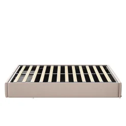 Lit rembourré coffre 140x200 cm avec 2 tiroirs, lit adulte avec sommier à lattes, sans tête de lit, tissu en lin, beige