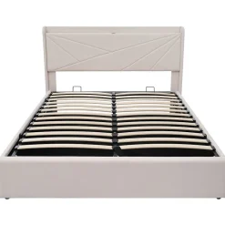 Lit rembourré double 140 x 200 cm, USB Type-C, lin, Blackcolors