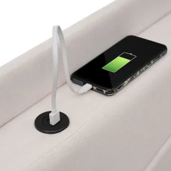 Lit rembourré double 140 x 200 cm, USB Type-C, lin, Blackcolors