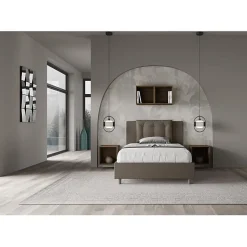 Lit rembourré en simili cuir Annalisa cappuccino sans sommier 120x190