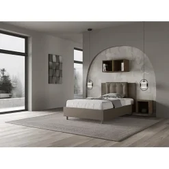 Lit rembourré en simili cuir Annalisa cappuccino sans sommier 120x190