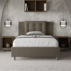 Lit rembourré en simili cuir Annalisa cappuccino sans sommier 120x190