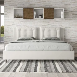 Lit rembourré en simili cuir blanc Annalisa sans sommier 200x210