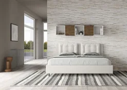Lit rembourré en simili cuir blanc Annalisa sans sommier 200x210