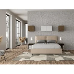 Lit rembourré en simili cuir gris tourterelle Antea sans sommier 160x200