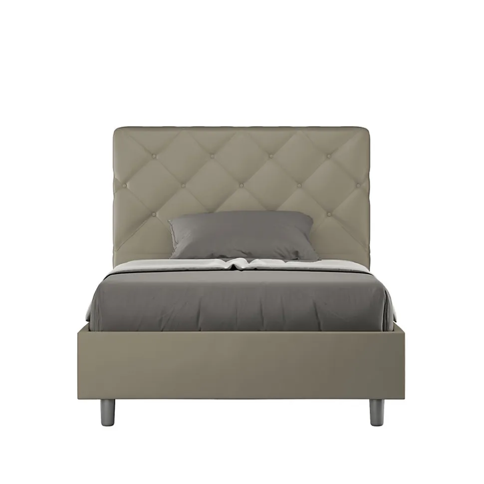 Lit rembourré en simili cuir Priya cappuccino sans sommier 140x210