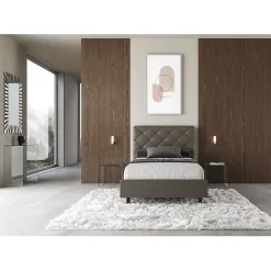 Lit rembourré en simili cuir Priya cappuccino sans sommier 140x210