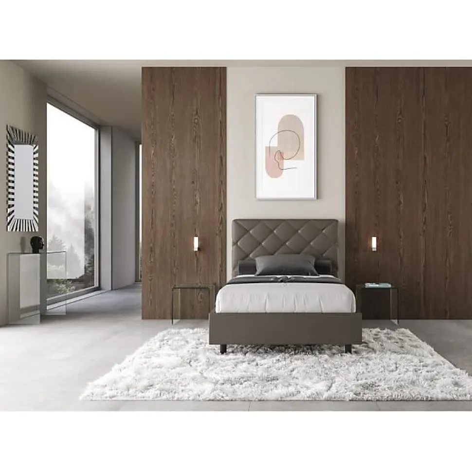 Lit rembourré en simili cuir Priya cappuccino sans sommier 140x210