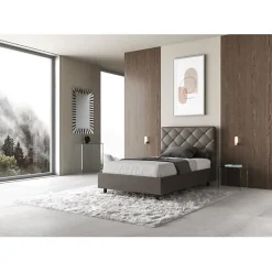 Lit rembourré en simili cuir Priya cappuccino sans sommier 140x210