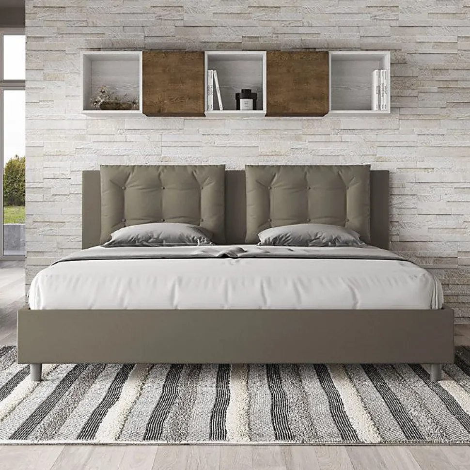 Lit rembourré en simili cuir Annalisa cappuccino sans sommier 180x200