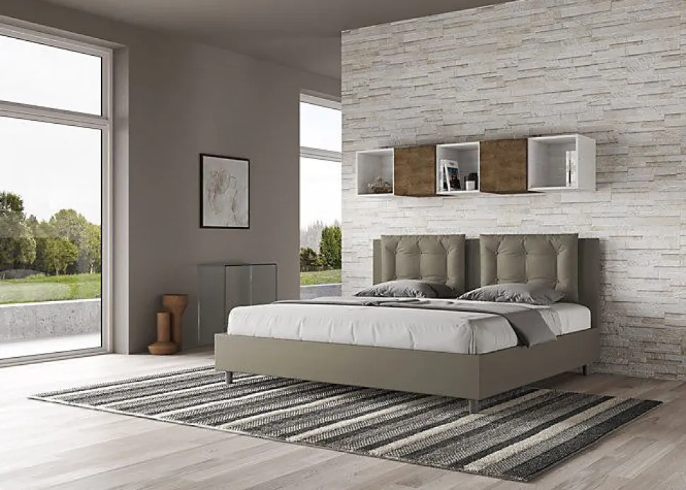 Lit rembourré en simili cuir Annalisa cappuccino sans sommier 180x200