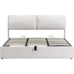 Lit rembourré hydraulique lit coffre 180x200 cm lit de rangement lit trois tiroirs lit cadre et tête de lit à lattes velours blanc