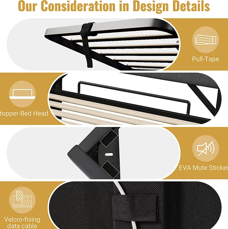 Lit rembourré hydraulique 90x200cm, Single, tête de lit de rangement avec port usb et type c, lin, gris, sans matelas