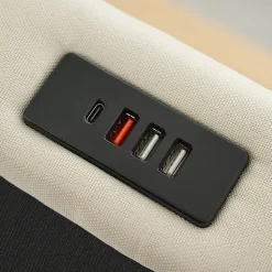 Lit rembourré hydraulique 90x200cm, Single, tête de lit de rangement avec port usb et type c, lin, beige, sans matelas