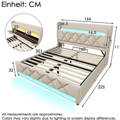 Lit rembourré hydraulique 160x200cm, lit double, tête de lit de rangement avec port usb et type c, lin,beige,avec matelas