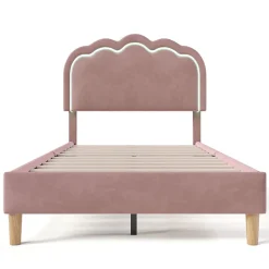 Lit rembourré LED 90 x 200 cm, tête de lit réglable, rose, Blackcolors