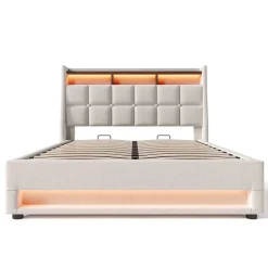 Lit rembourré LED 160 x 200 cm USB en lin Blackcolors