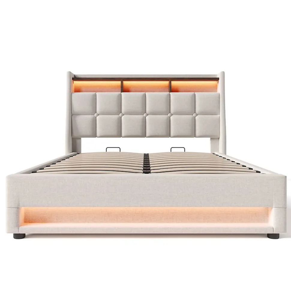 Lit rembourré LED 160 x 200 cm USB en lin Blackcolors