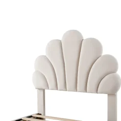 Lit rembourré pour enfant 90 x 200 cm, tête de lit à fleurs, 2 compartiments, beige, Blackcolors