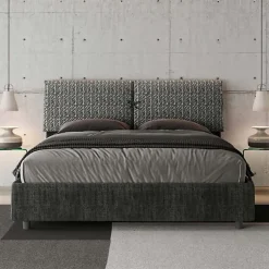 Lit rembourré sans sommier 160x190 Aragona 8 tissu Mados bleu