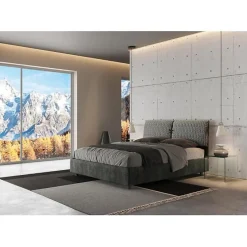 Lit rembourré sans sommier 160x190 Aragona 8 tissu Mados bleu