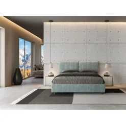 Lit rembourré sans sommier 160x210 Aragona 7 tissu bleu clair Mados