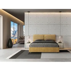 Lit rembourré sans sommier 160x200 Aragona 3 tissu Mados jaune
