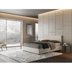 Lit rembourré sans sommier 160x200 tissu Labirinto 01 blanc Rosal