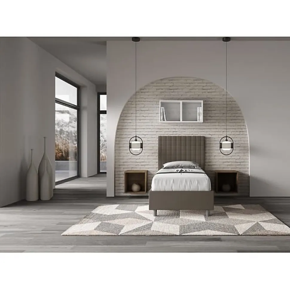 Lit rembourré sans sommier 80x200 Sunny cappuccino simili cuir