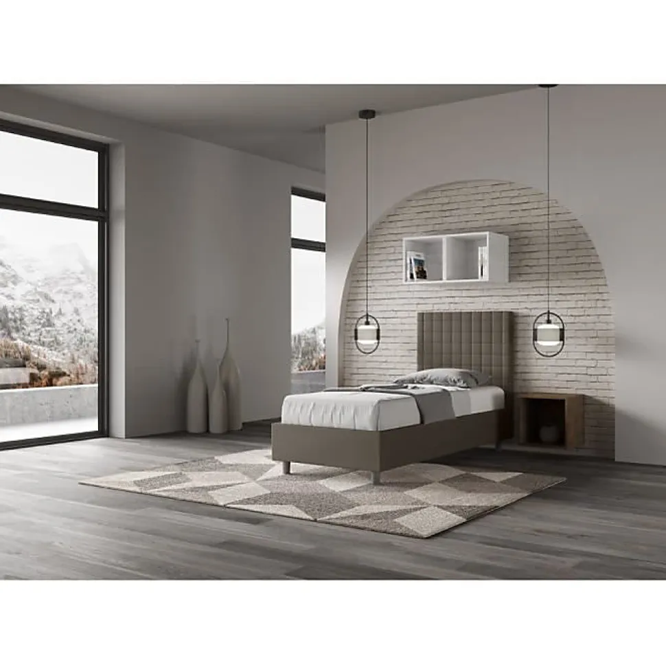 Lit rembourré sans sommier 80x200 Sunny cappuccino simili cuir