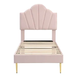 Lit rembourré Single 90x200 cm avec sommier à lattes - tête de lit réglable - tissu en velours - rose