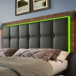 Lit rembourré 160x200 cm avec LED et 4 tiroirs - tête de lit réglable en hauteur - en similicuir noir