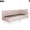 Lit rembourré 90x200 cm avec sommier en velours rose port USB poche de rangement sans matelas