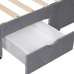 Lit rembourré 160x200 cm, avec sommier à lattes,dossier et 4 tiroirs, velours, gris