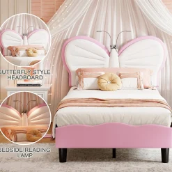 Lit Rembourré 90x200 cm, Cadre de lit Simple avec sommier à Lattes, Cadre de lit pour Enfants, Adolescents, Adultes, Velours, Pink