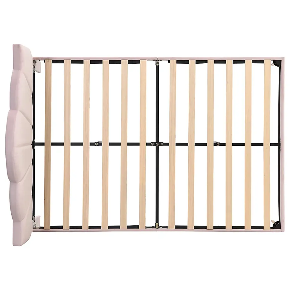Lit rembourré 140x190 cm lit double avec sommier à lattes - tête de lit réglable - tissu en velours - rose